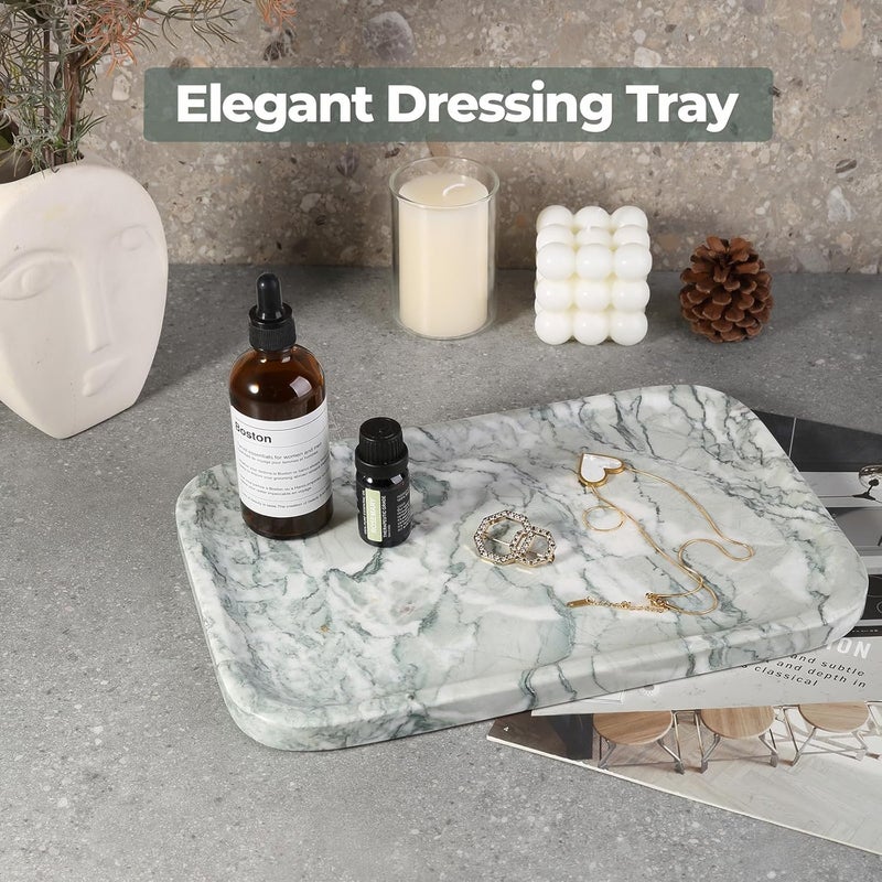 karibiber Vanity Tray, Marble Bathroom Tray Countertop, Decorative Dresser Organizer, Green Stone for Perfume Jewelry Holder Storage for Kitchen Sink(Light Green) - Image 5